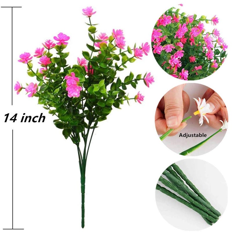 ZWYOQI 8 Bundles Artificial Flowers Outdoor Fake Mums UV Resistant Plastic Flowers Faux Plants Indoor Outside Garden Porch Patio Window Box Wedding Home DÃ©cor (Pink/8pcs) - Image 2